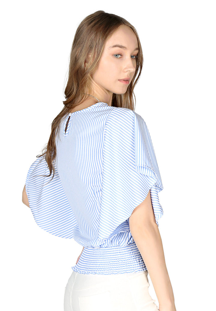 high neck batwing top#color_blue