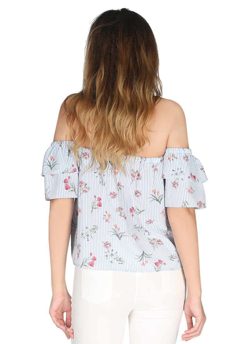 off-shoulder top#color_pinstripe-floral