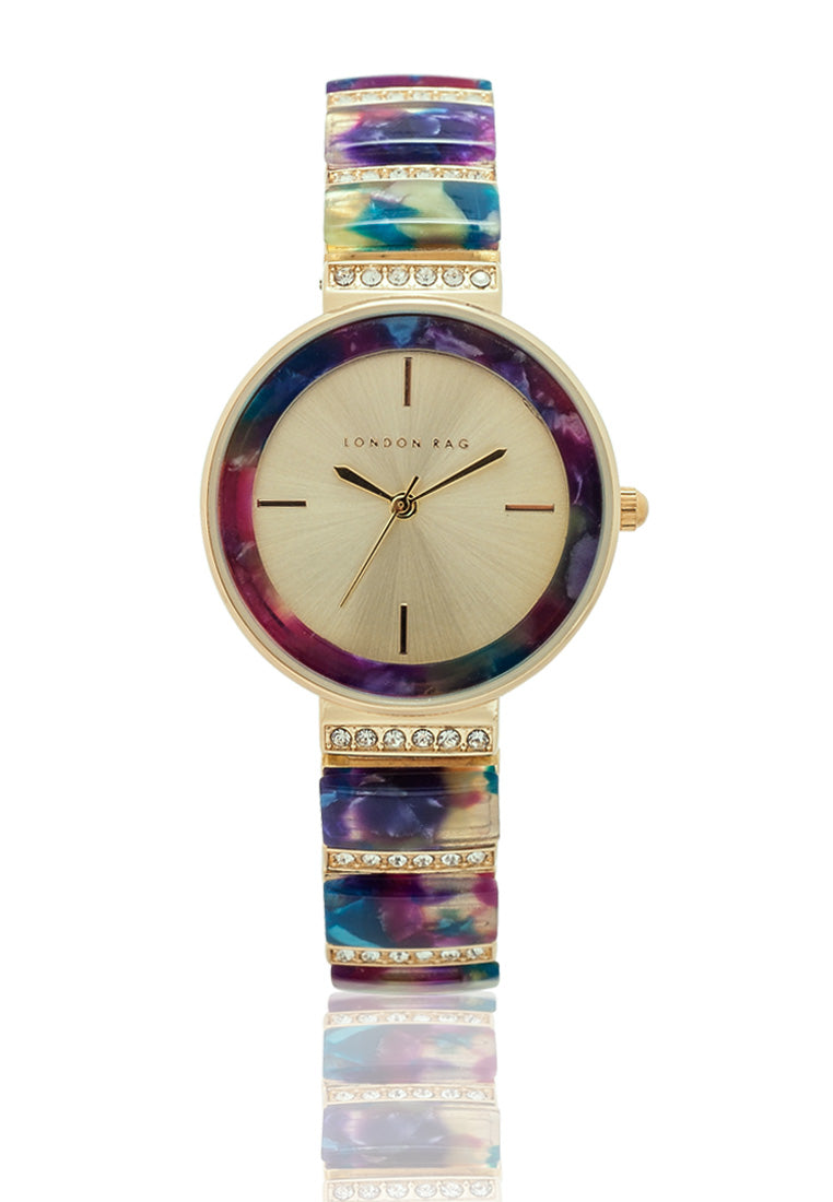 pink women's marble mosaic finish resin watch#color_blue