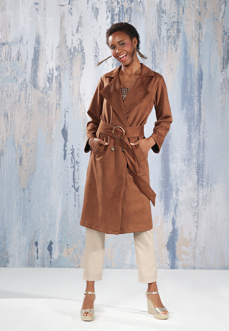 self style suede long jacket#color_brown