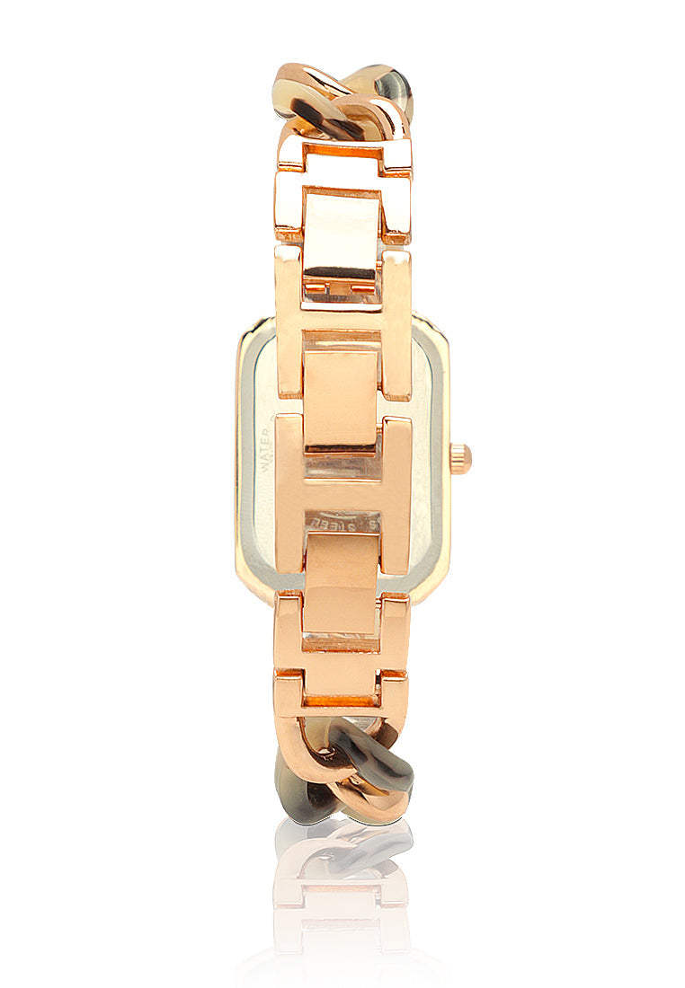 white gold rectangular dial women's watch#color_brown-rose-golden