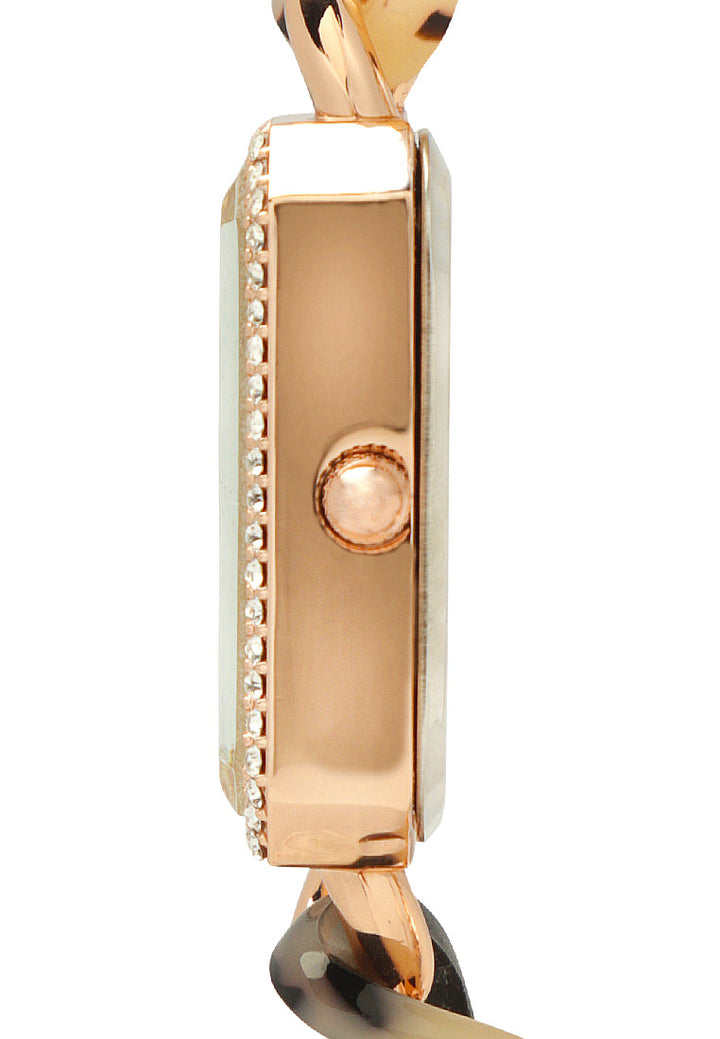 white gold rectangular dial women's watch#color_brown-rose-golden