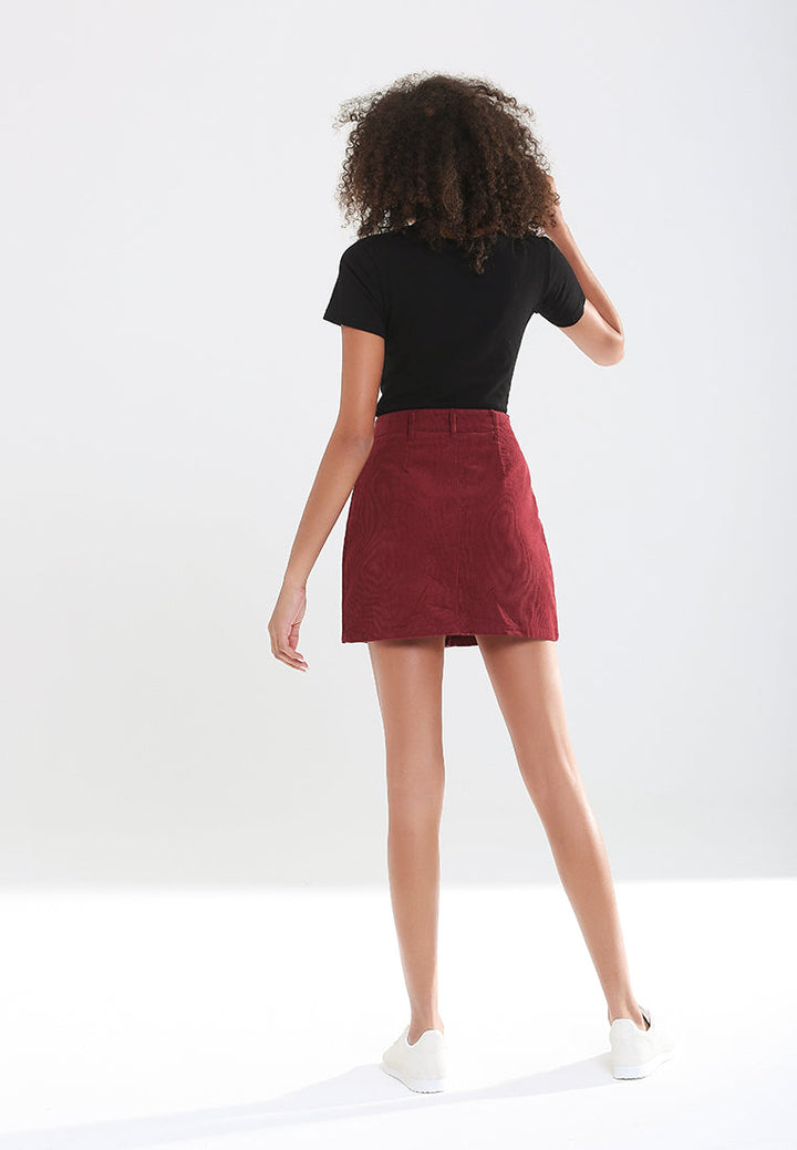 a-line corduroy button down mini skirt#color_burgundy