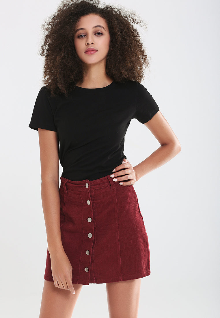 a-line corduroy button down mini skirt#color_burgundy