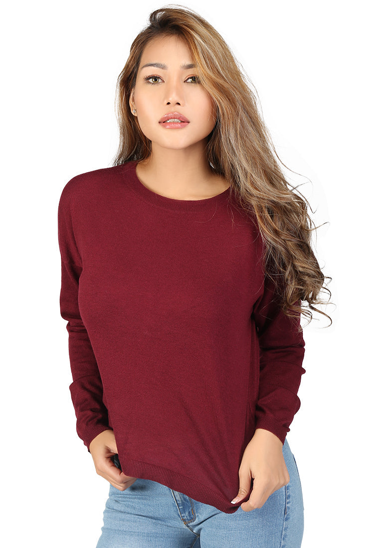crew neck knit sweater#color_burgundy