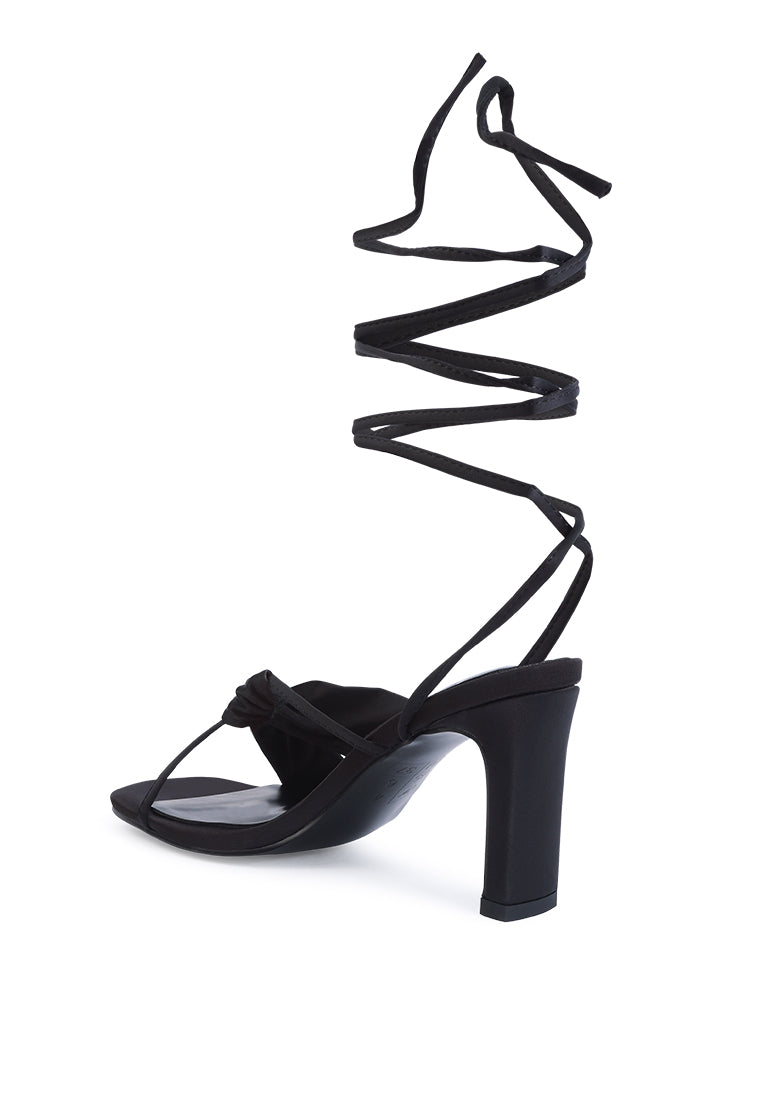 chasm satin ruched strap tie up sandals by ruw#color_black