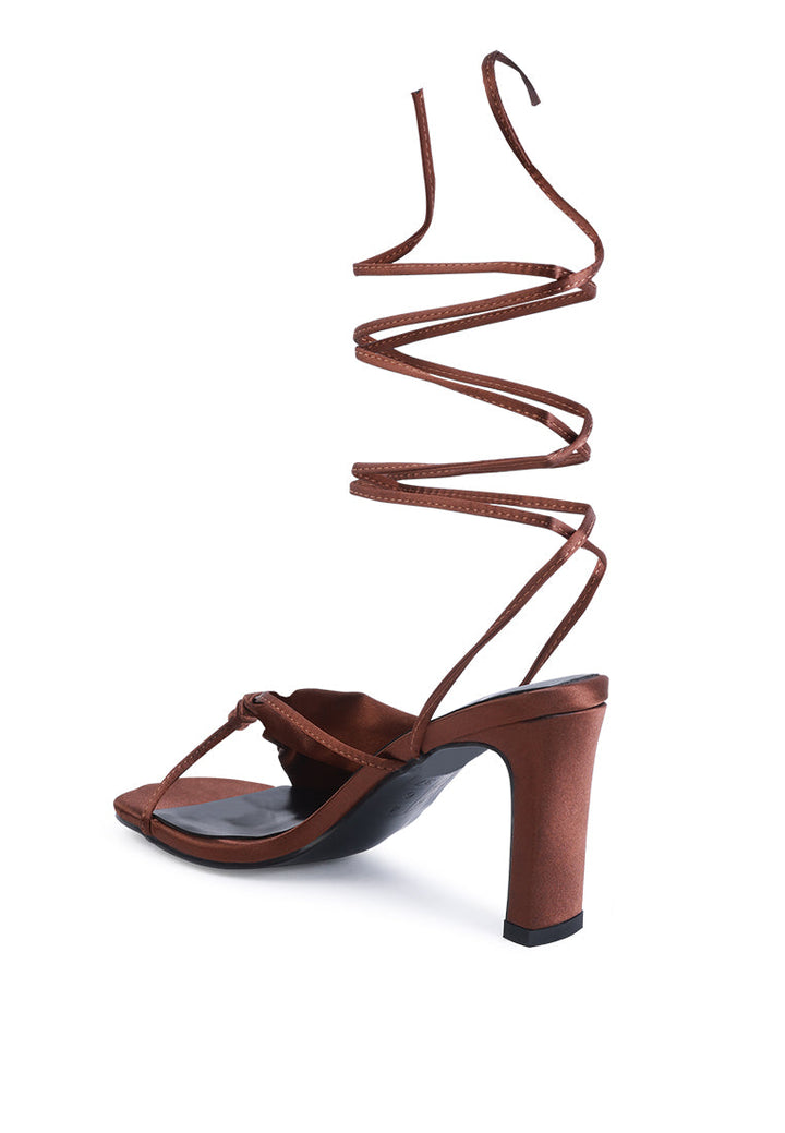 chasm satin ruched strap tie up sandals by ruw#color_brown