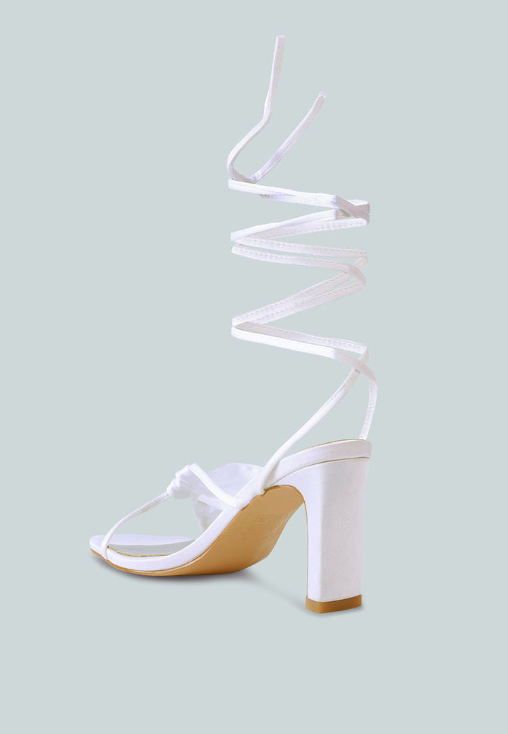 chasm satin ruched strap tie up sandals by ruw#color_white