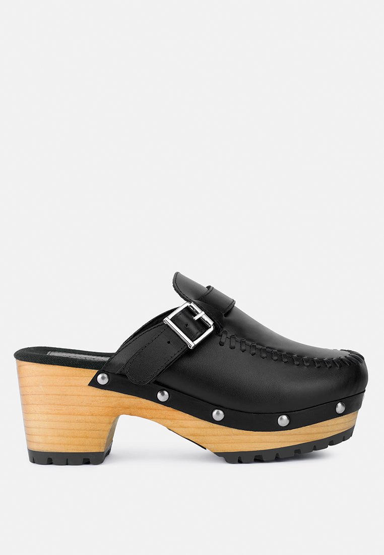 choctav handcrafted leather clogs#color_black