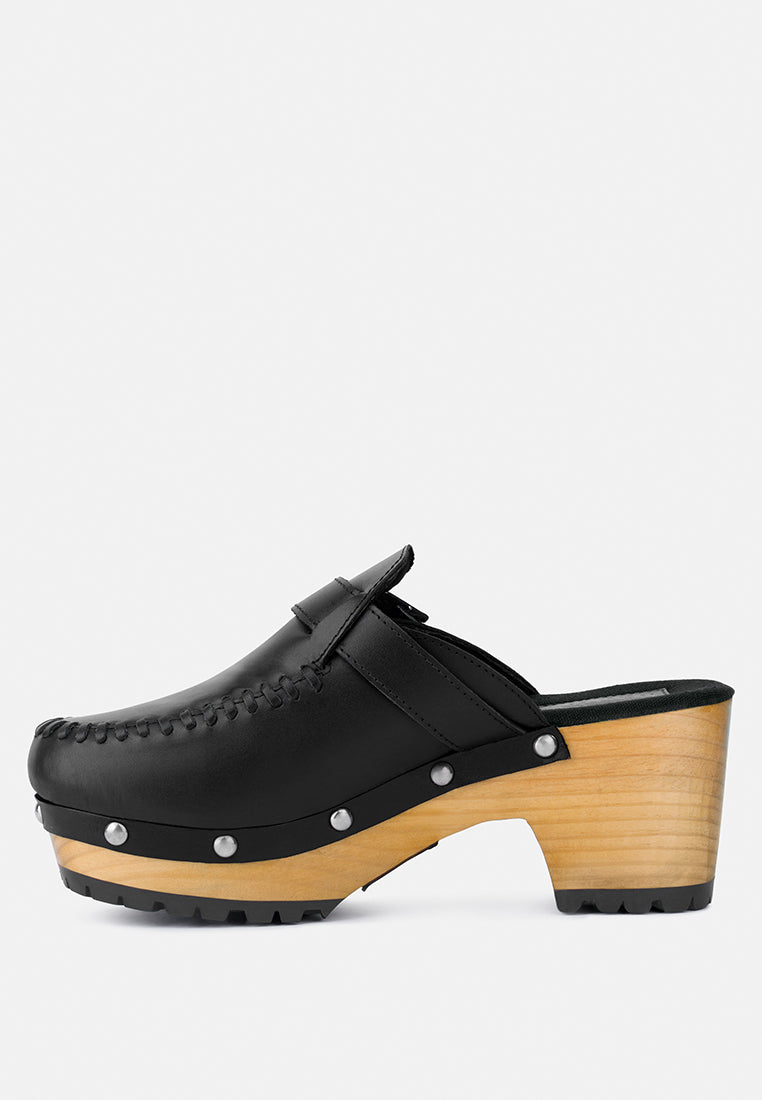 choctav handcrafted leather clogs#color_black