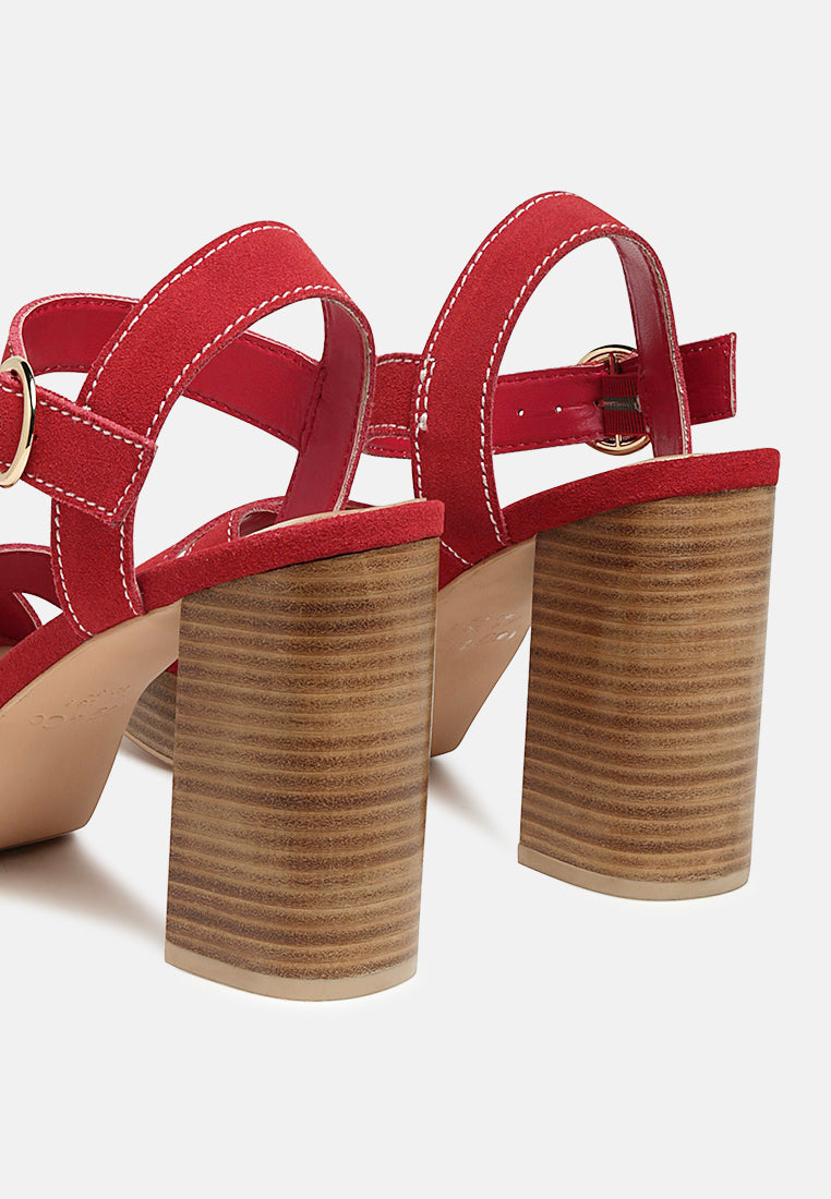 choupette suede leather block heeled sandal#color_red