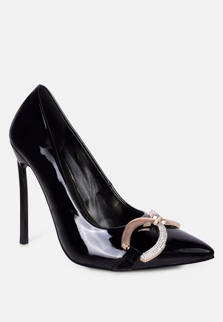 cocktail buckle embellished stiletto pump shoes#color_black