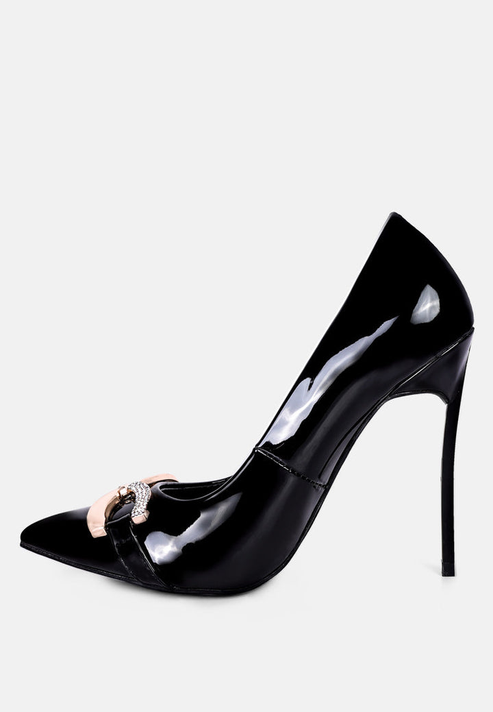 cocktail buckle embellished stiletto pump shoes#color_black