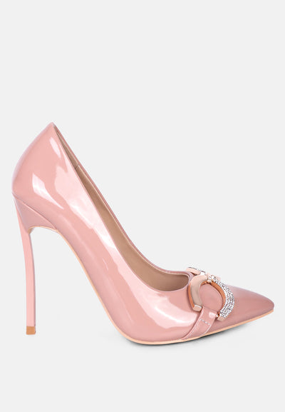 cocktail buckle embellished stiletto pump shoes#color_blush
