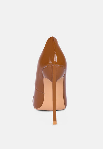 cocktail buckle embellished stiletto pump shoes#color_camel
