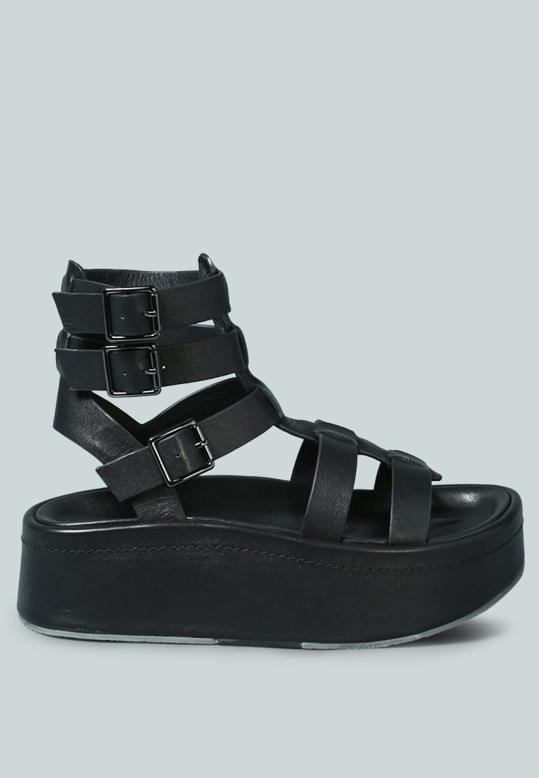 cruz gladiator platform leather sandal#color_black