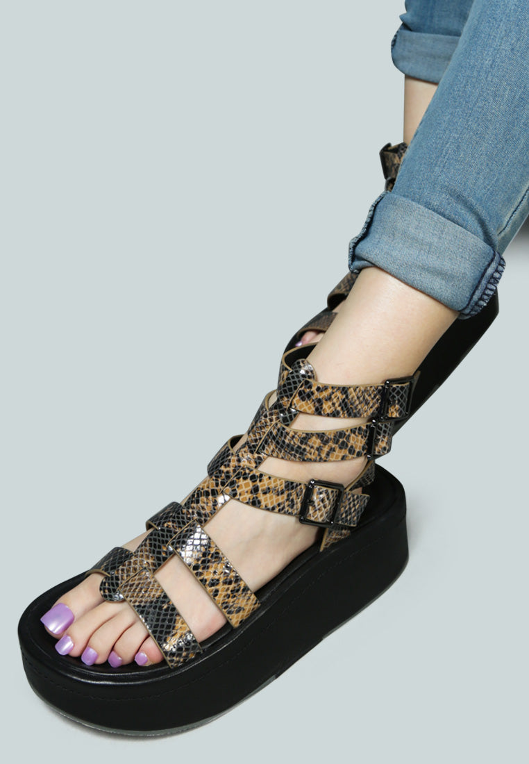cruz gladiator platform leather sandal by ruw#color_snake-print