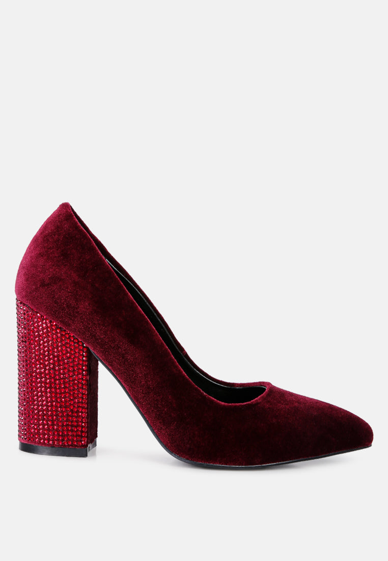 cyber-girl rhinestone block heeled pumps#color_burgundy