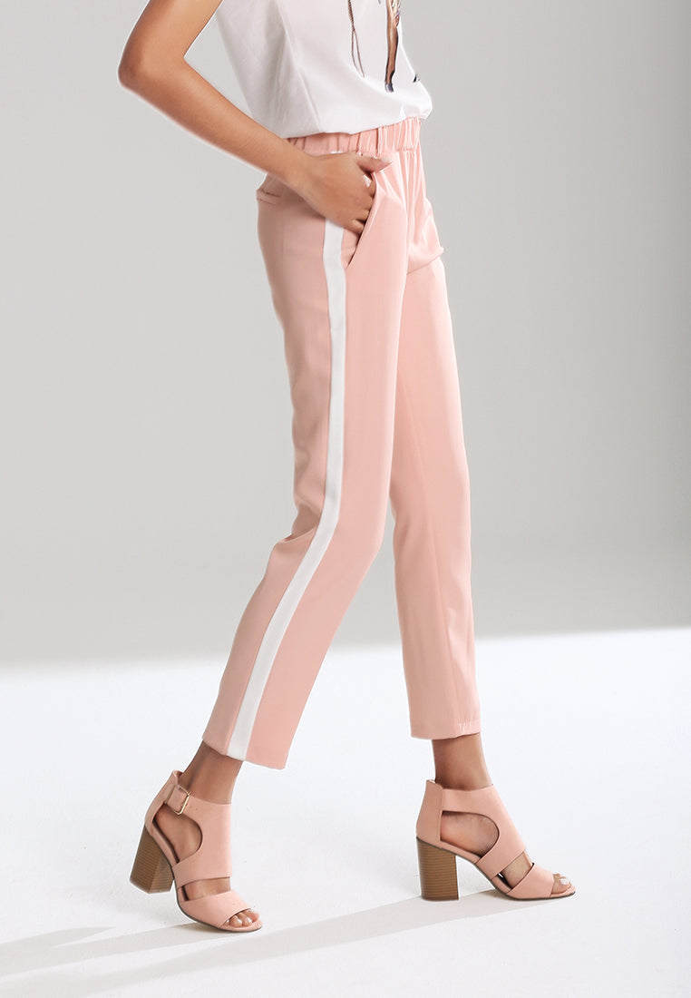 side tape cigarette pants#color_pink