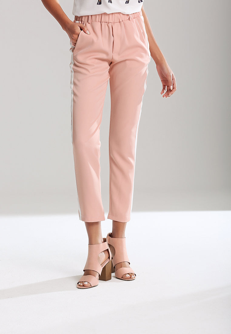 side tape cigarette pants#color_pink