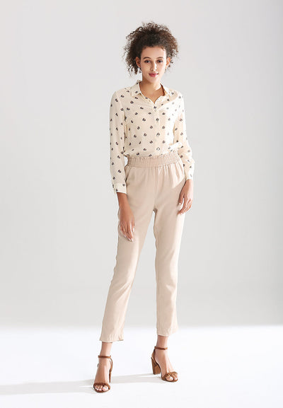 smock waist straight cut trousers#color_beige