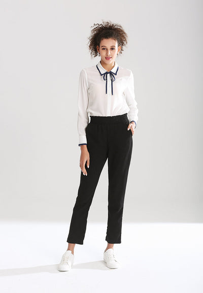 smock waist straight cut trousers#color_black