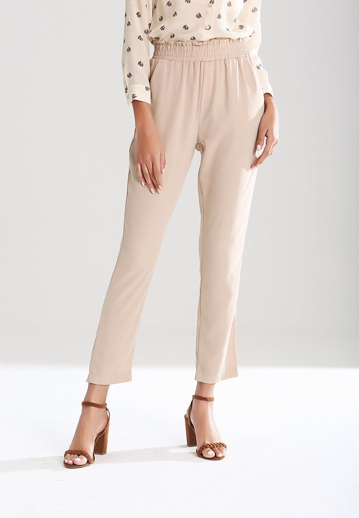smock waist straight cut trousers#color_beige