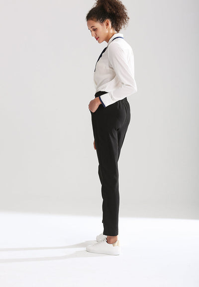 smock waist straight cut trousers#color_black