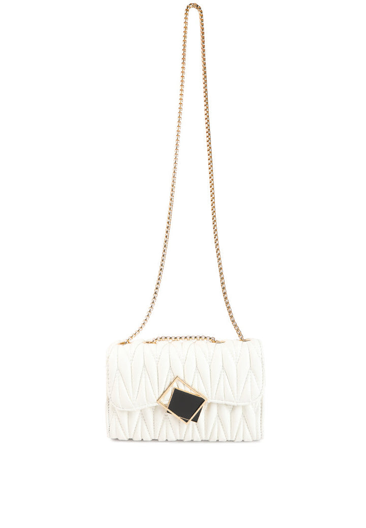 chevron quilted faux leather handbag#color_white