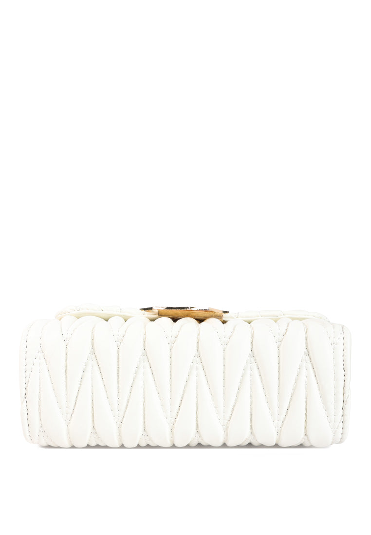 chevron quilted faux leather handbag#color_white