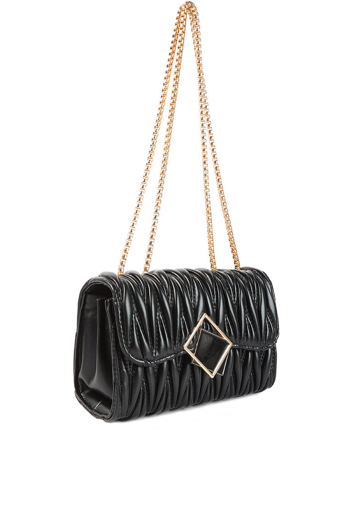 chevron quilted faux leather handbag#color_black