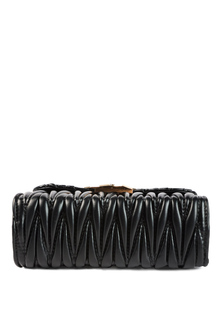 chevron quilted faux leather handbag#color_black
