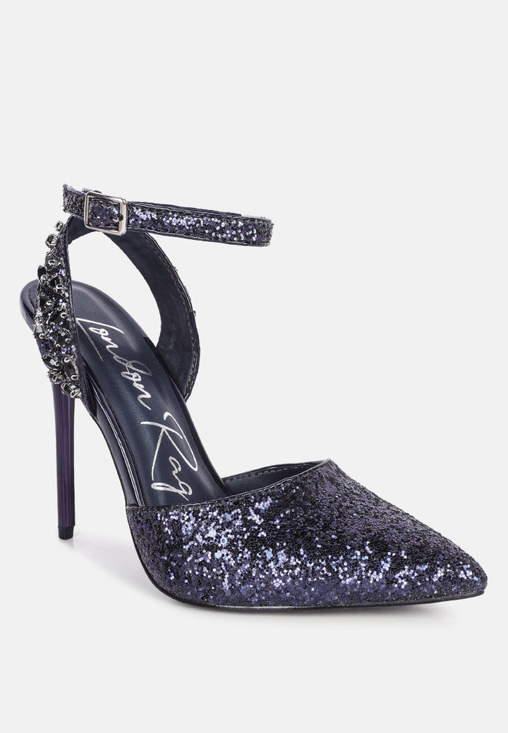 cloriss diamante embellished glitter high heels by ruw#color_dark-blue