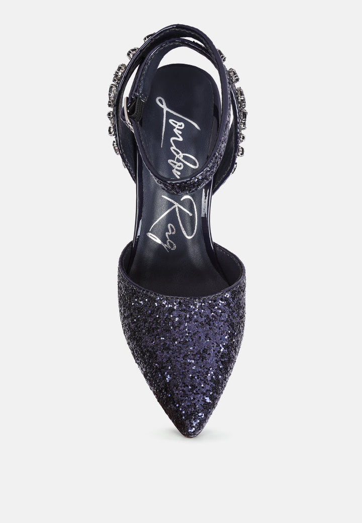 cloriss diamante embellished glitter high heels by ruw#color_dark-blue