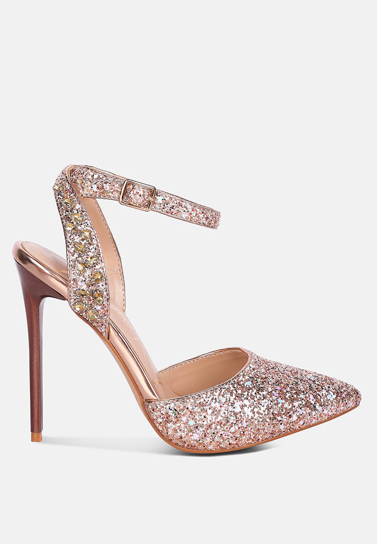 cloriss diamante embellished glitter high heels by ruw#color_rose-gold