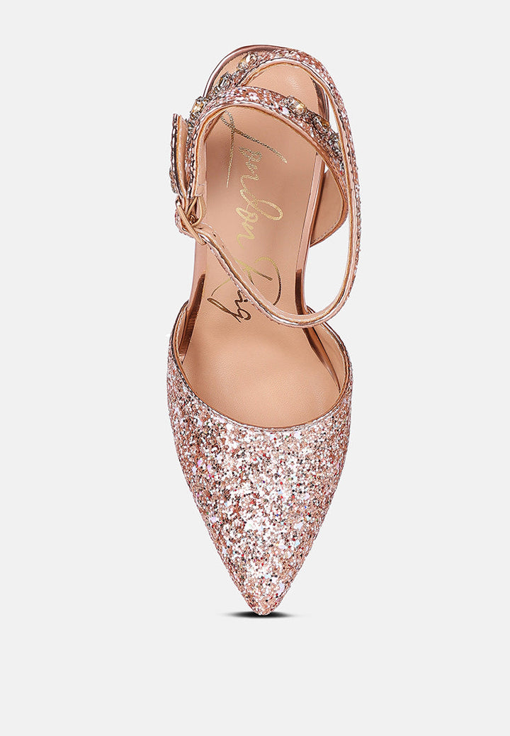 cloriss diamante embellished glitter high heels by ruw#color_rose-gold