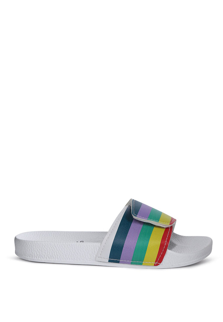muller colorful striped pool sliders#color_white