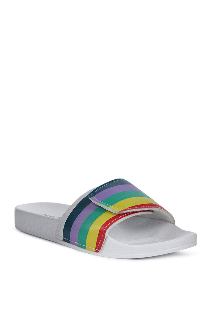 muller colorful striped pool sliders#color_white