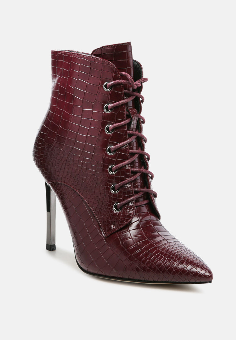 escala croc lace-up stiletto boots by ruw#color_burgundy