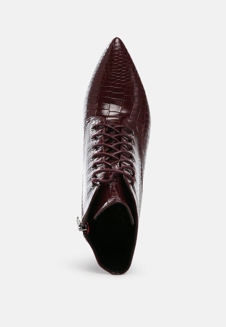 escala croc lace-up stiletto boots by ruw#color_burgundy