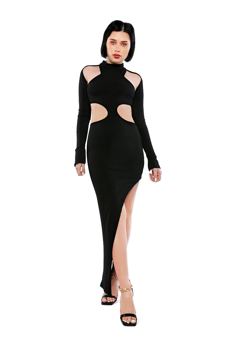 cut out black bodycon maxi dress#color_black