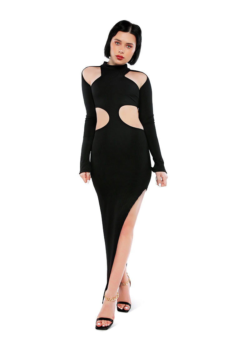 cut out black bodycon maxi dress#color_black