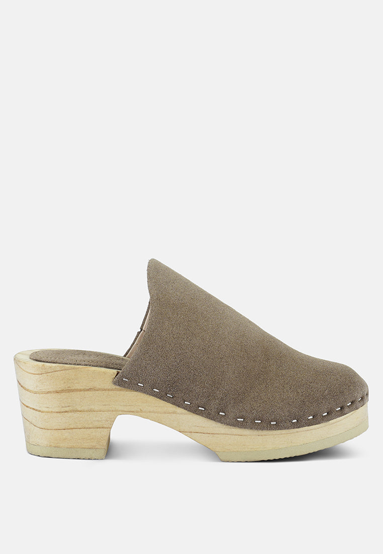 darcie suede clogs by ruw#color_taupe