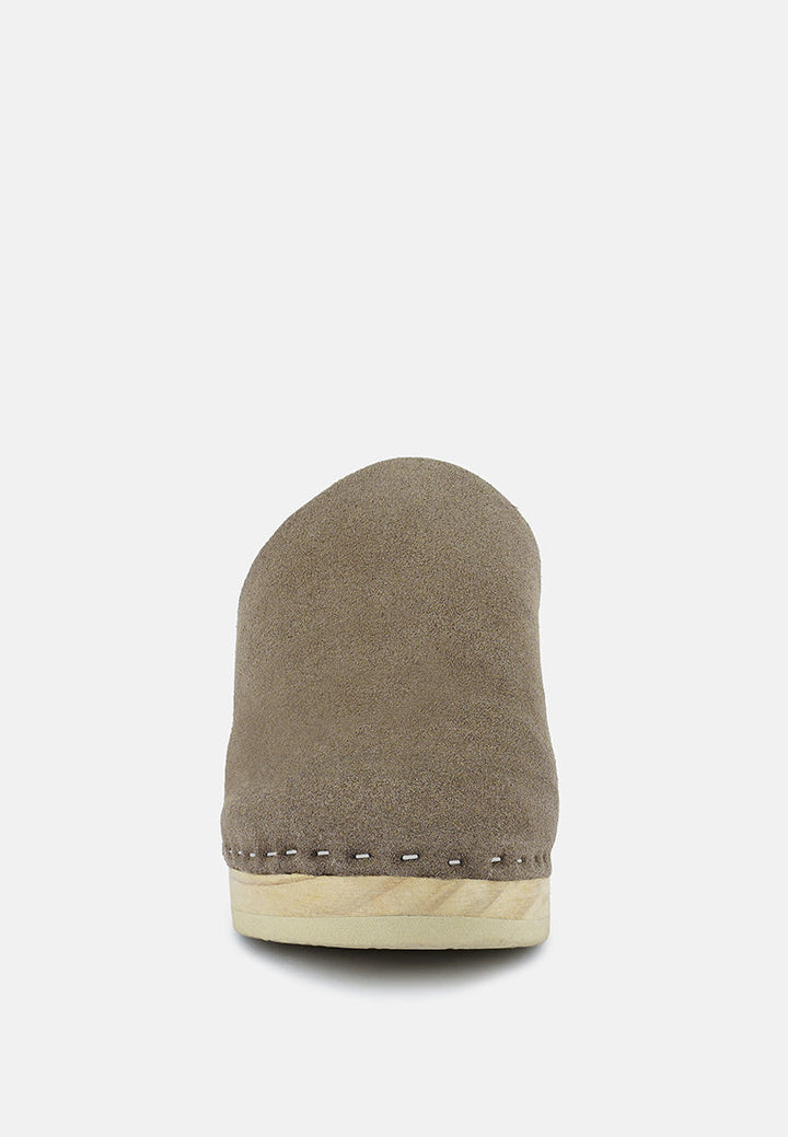 darcie suede clogs by ruw#color_taupe