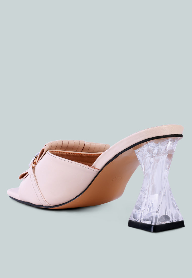 deeba diamante embellishment clear spool heel sandals by ruw#color_beige