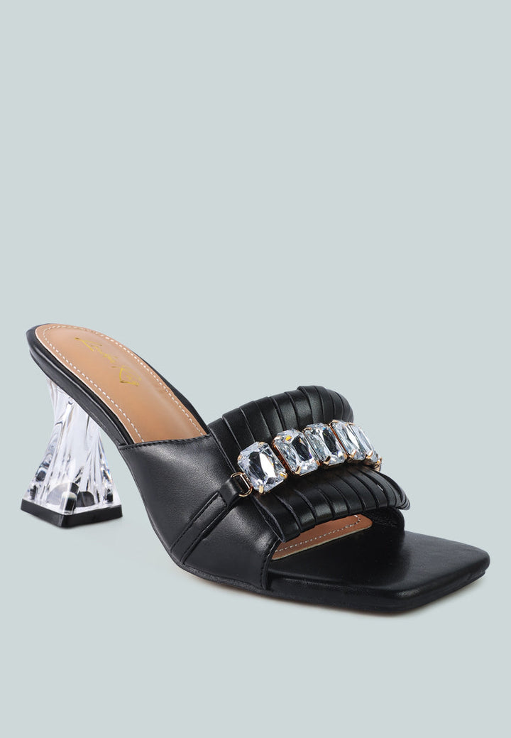 deeba diamante embellishment clear spool heel sandals by ruw#color_black