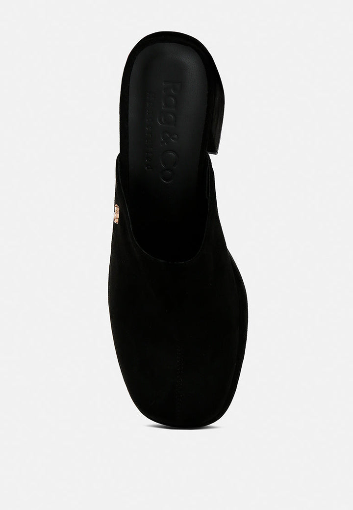 delaunay suede heeled mule sandals#color_black