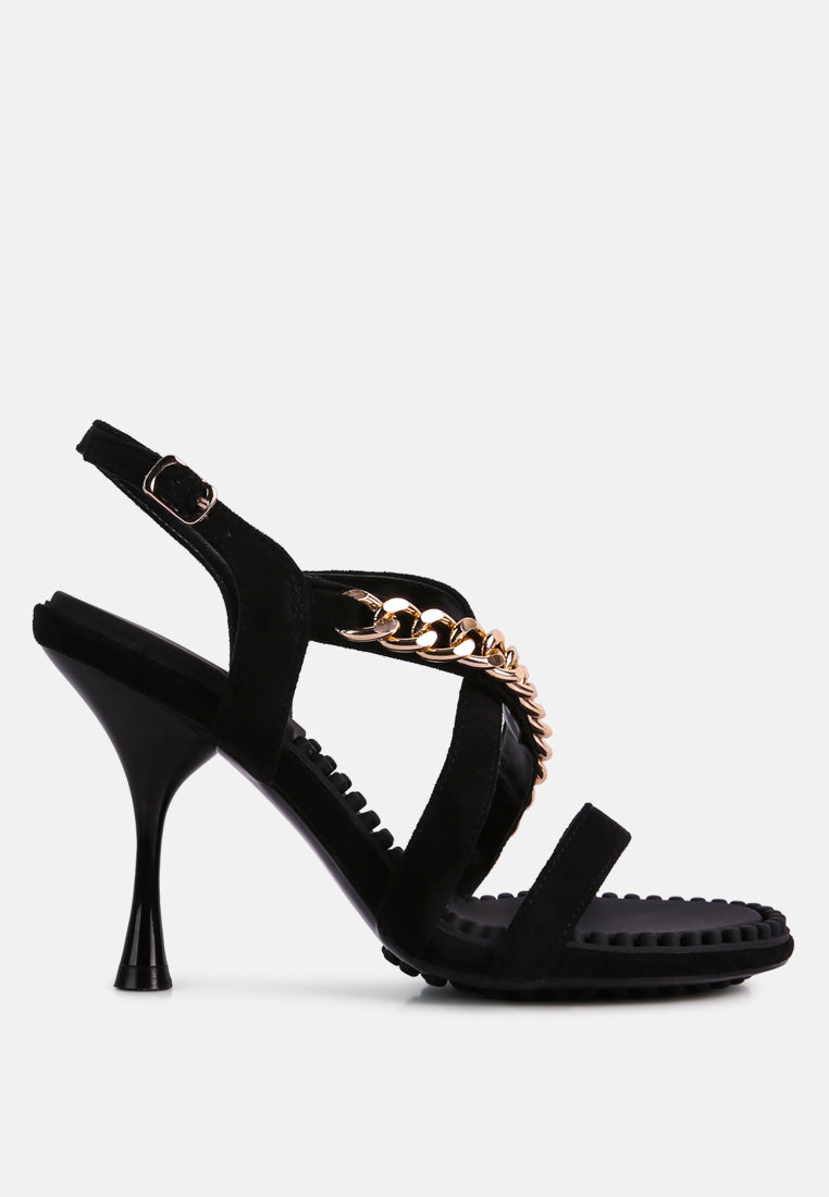 domeda metal chain mid heel sandal by ruw#color_black