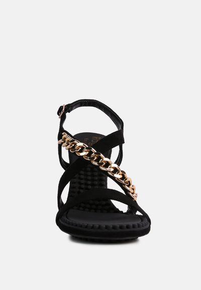 domeda metal chain mid heel sandal#color_black