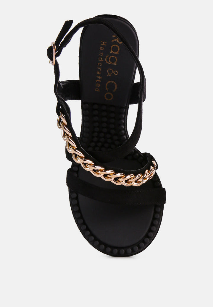 domeda metal chain mid heel sandal by ruw#color_black